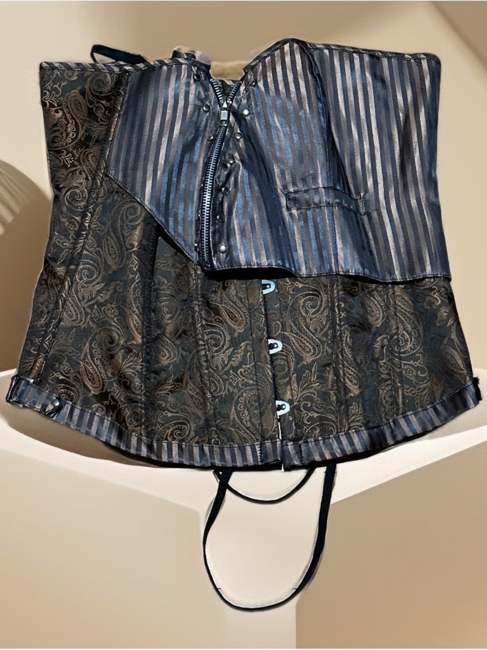 Striped and Paisley Brown Corset Sleeveless Top